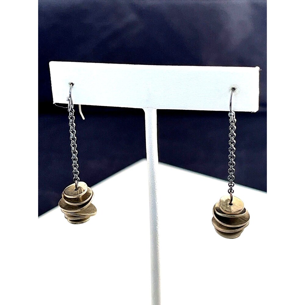 New Statement Earrings Hematite & Gold Tone Chain Edgy Emo - 8L